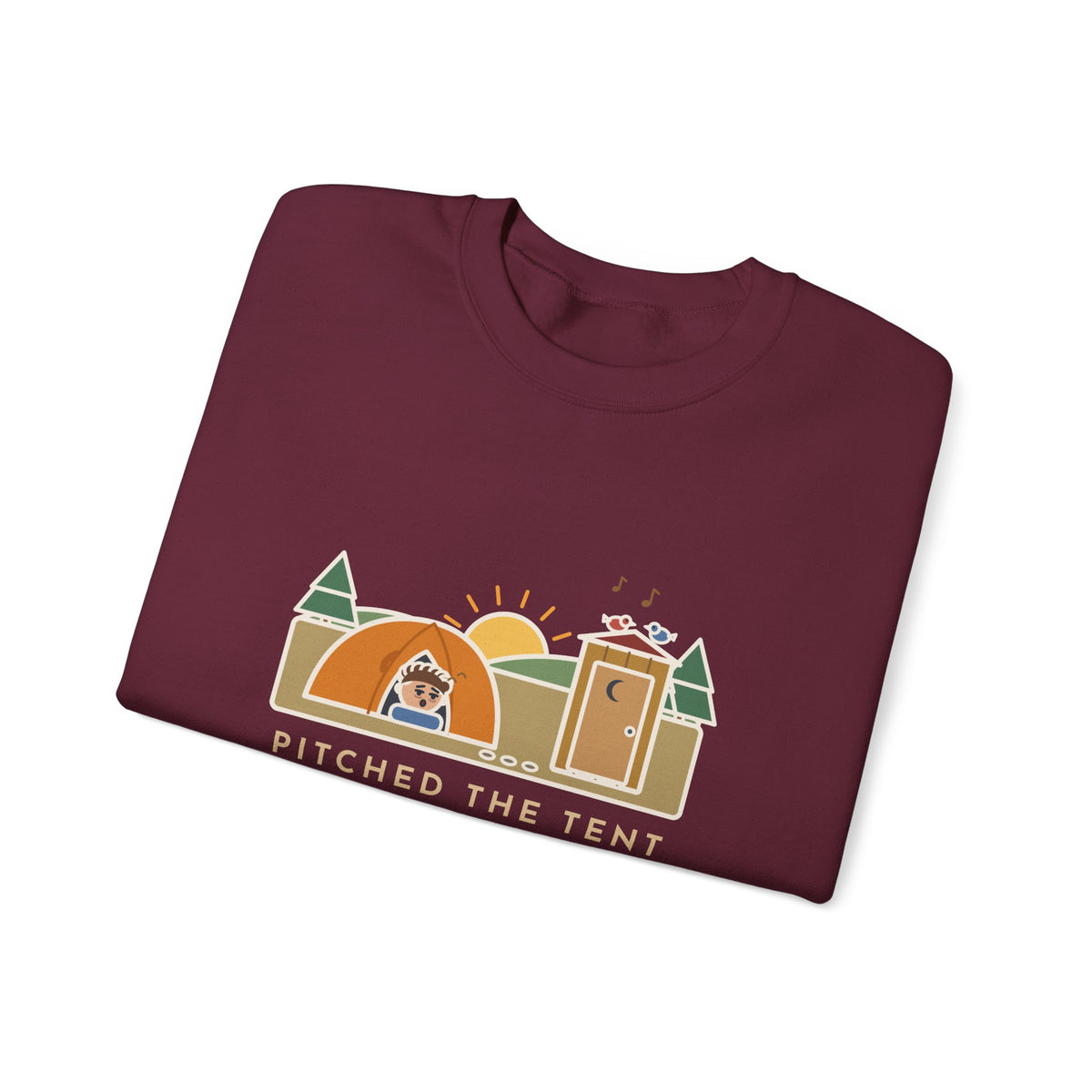Pitched the Tent in the Dark Sweatshirt, Funny Camping Crewneck with Outhouse View