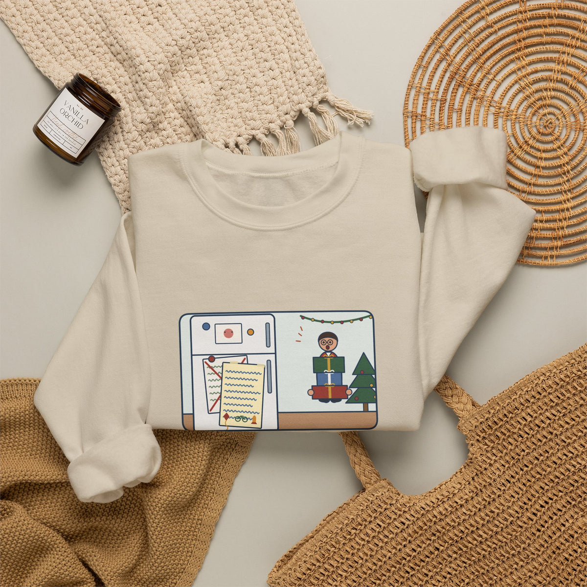 Christmas List Sweatshirt, Kids Wrote One in November, Rewrote It on December 23, Funny Fridge Door Crewneck