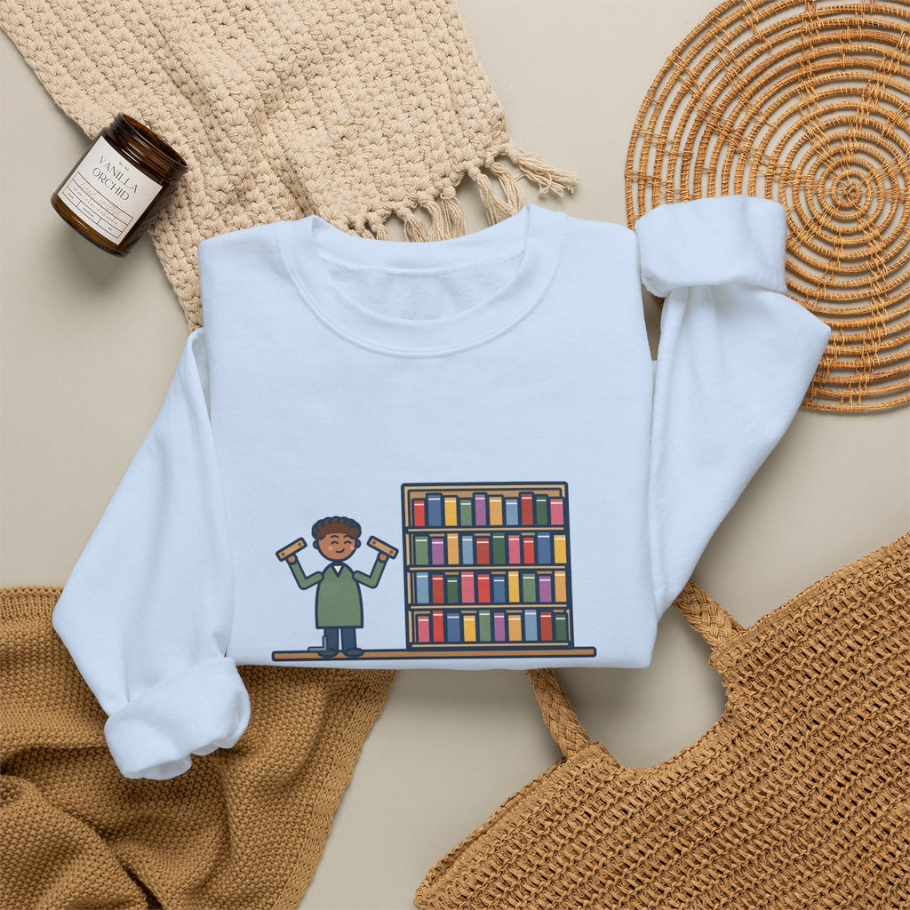 DIY Bookshelf Sweatshirt, Built It, Two Pieces Left Over, Holds Forty Books Anyway, Funny Finished Shelf Crewneck