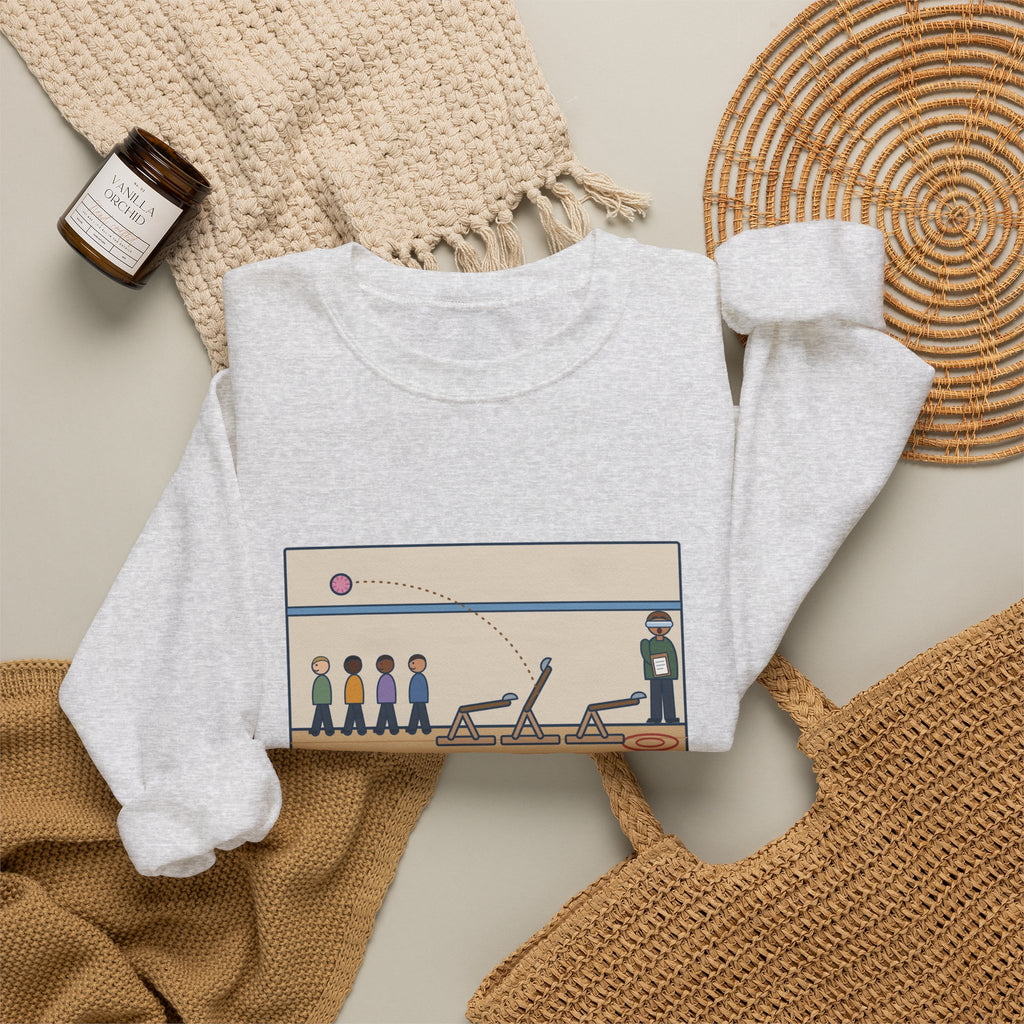 Engineering Teacher Sweatshirt, Six Weeks of Design, The Pom-Pom Flew Backward, Funny Catapult Day Crewneck