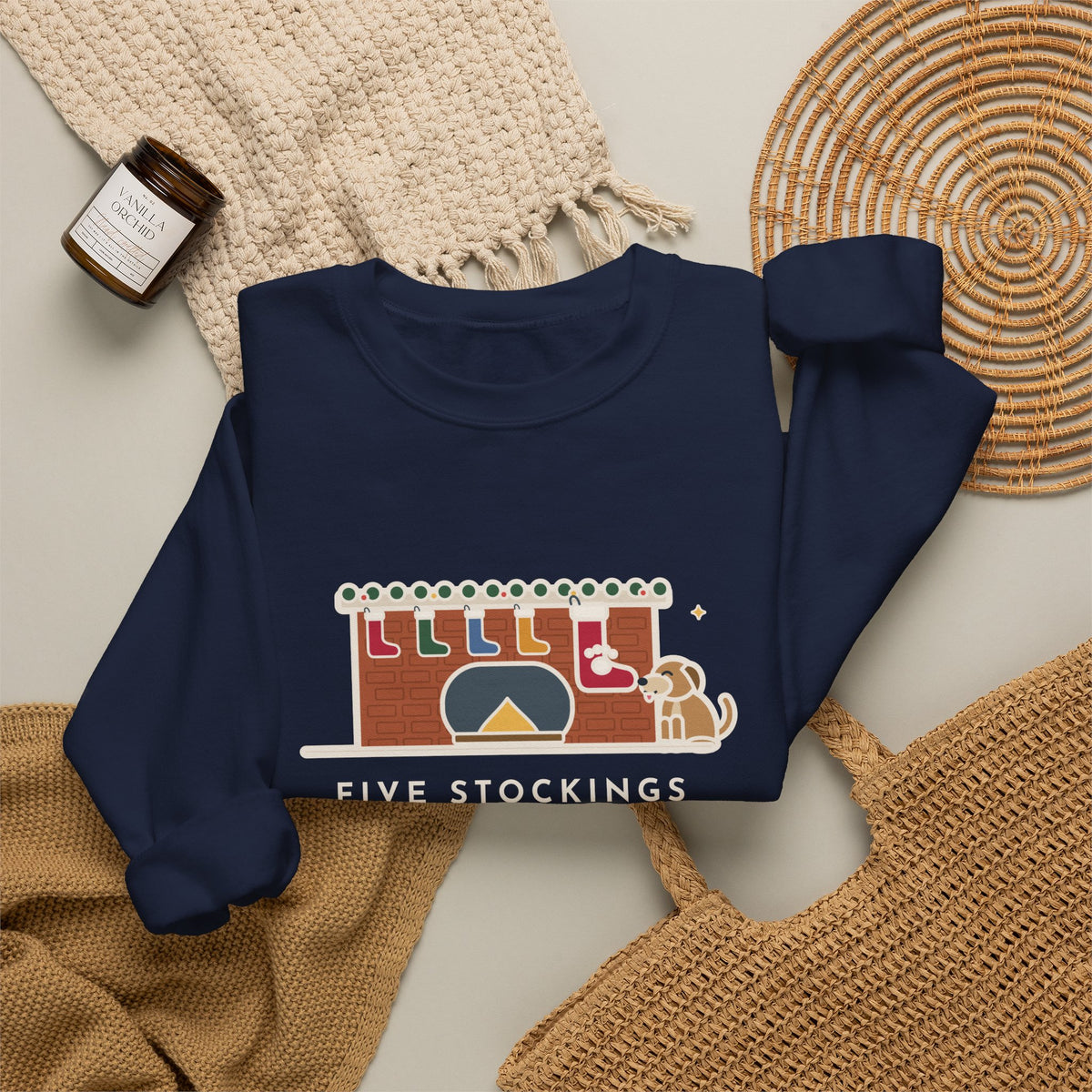 Dog Stocking Sweatshirt, Five on the Mantel, The Biggest One Has a Paw Print, Funny Mantel Crewneck