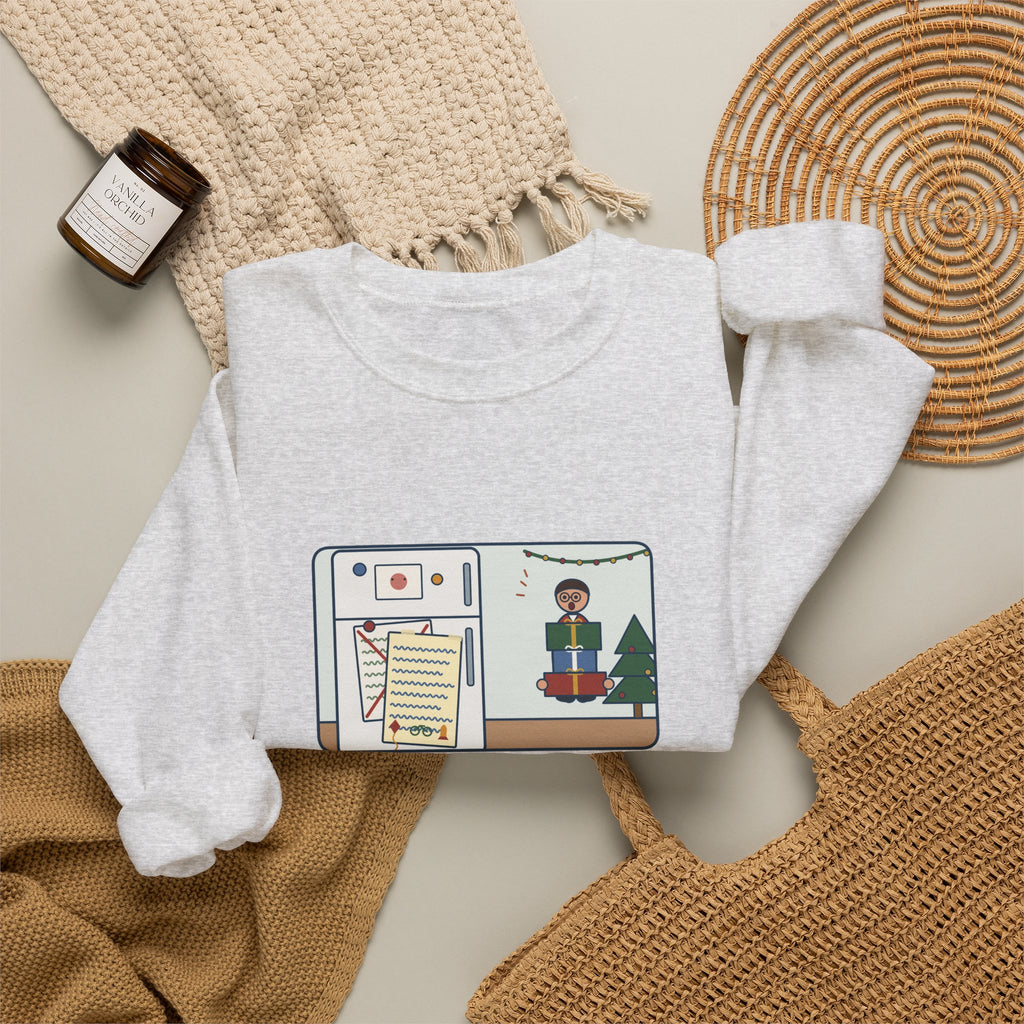 Christmas List Sweatshirt, Kids Wrote One in November, Rewrote It on December 23, Funny Fridge Door Crewneck