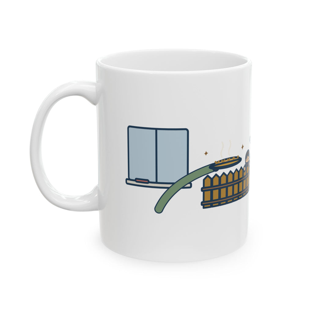 Baked My Rival a Pie Mug, Funny Dry-Humor Quote Coffee Mug 11oz, Pie Over the Fence