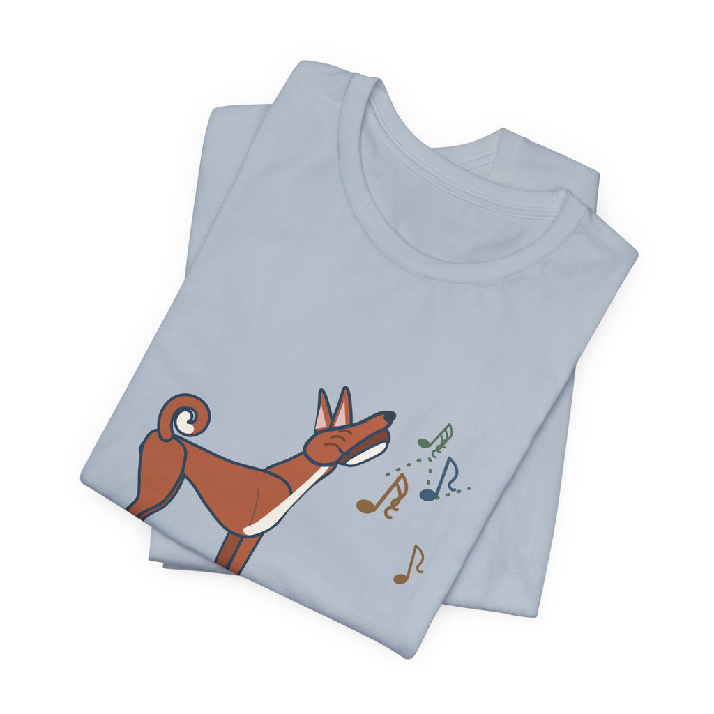 Basenji T-Shirt - Doesn't Bark. Yodels. Funny Barkless Dog Owner Tee