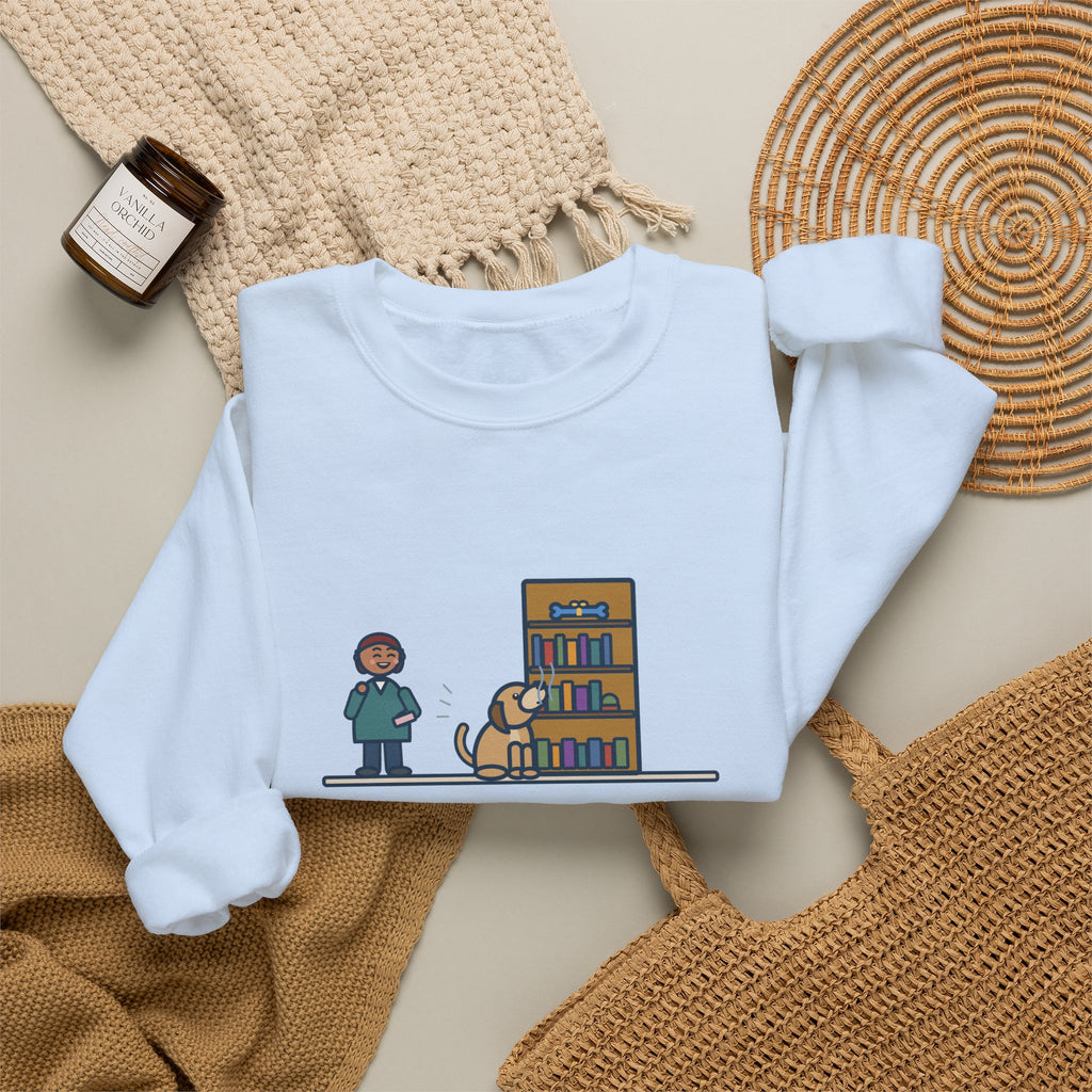 Dog's Present Sweatshirt, Hid It High on a Shelf, He Sniffed It Out in Four Seconds, Funny Bookshelf Crewneck