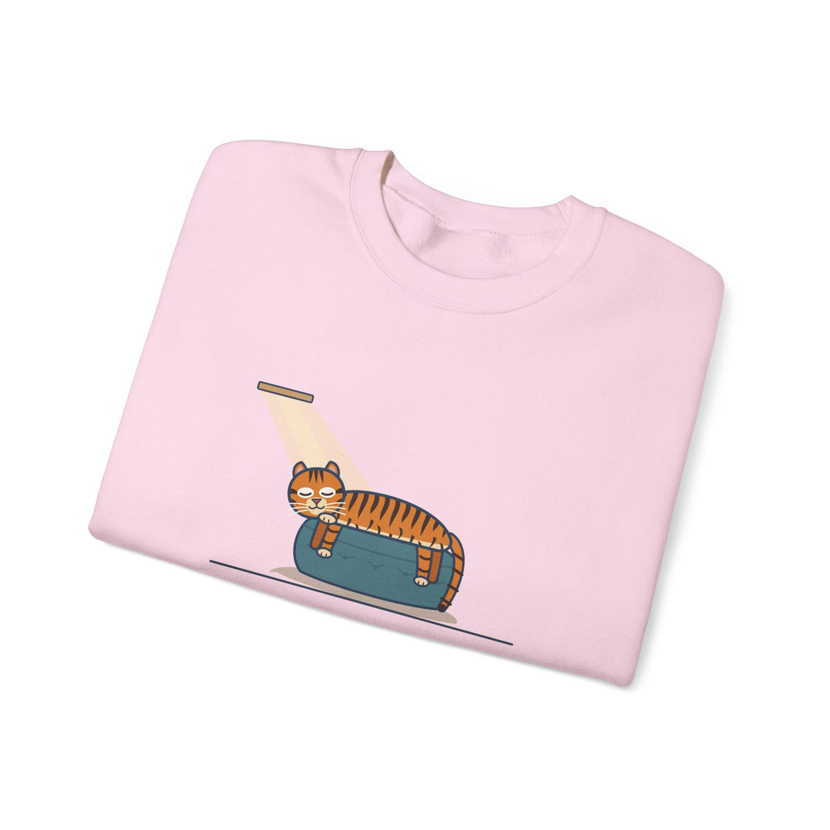 Tiger-Striped Cat Crewneck Sweatshirt - Sprawled on the Ottoman Like a Tiger on a Sun Rock Cat Gift