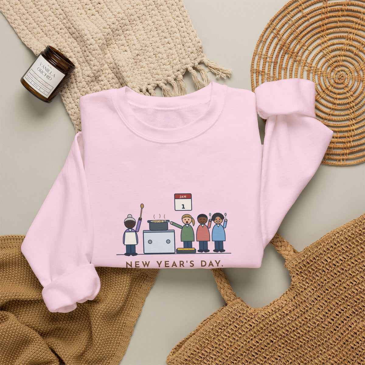 New Year's Day Sweatshirt, Grandma Stood at the Stove Until Everyone Ate a Spoonful of Peas for Luck, Funny Southern Kitchen Crewneck