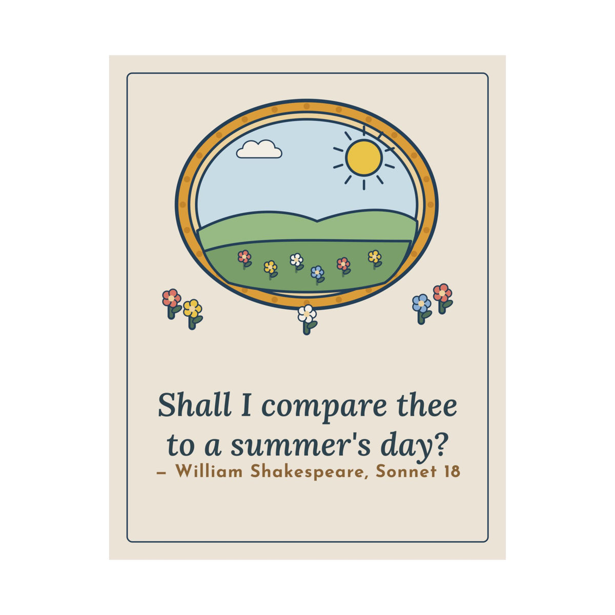 Shakespeare Quote Poster, Shall I Compare Thee to a Summer's Day, Love Framed Meadow Wall Art