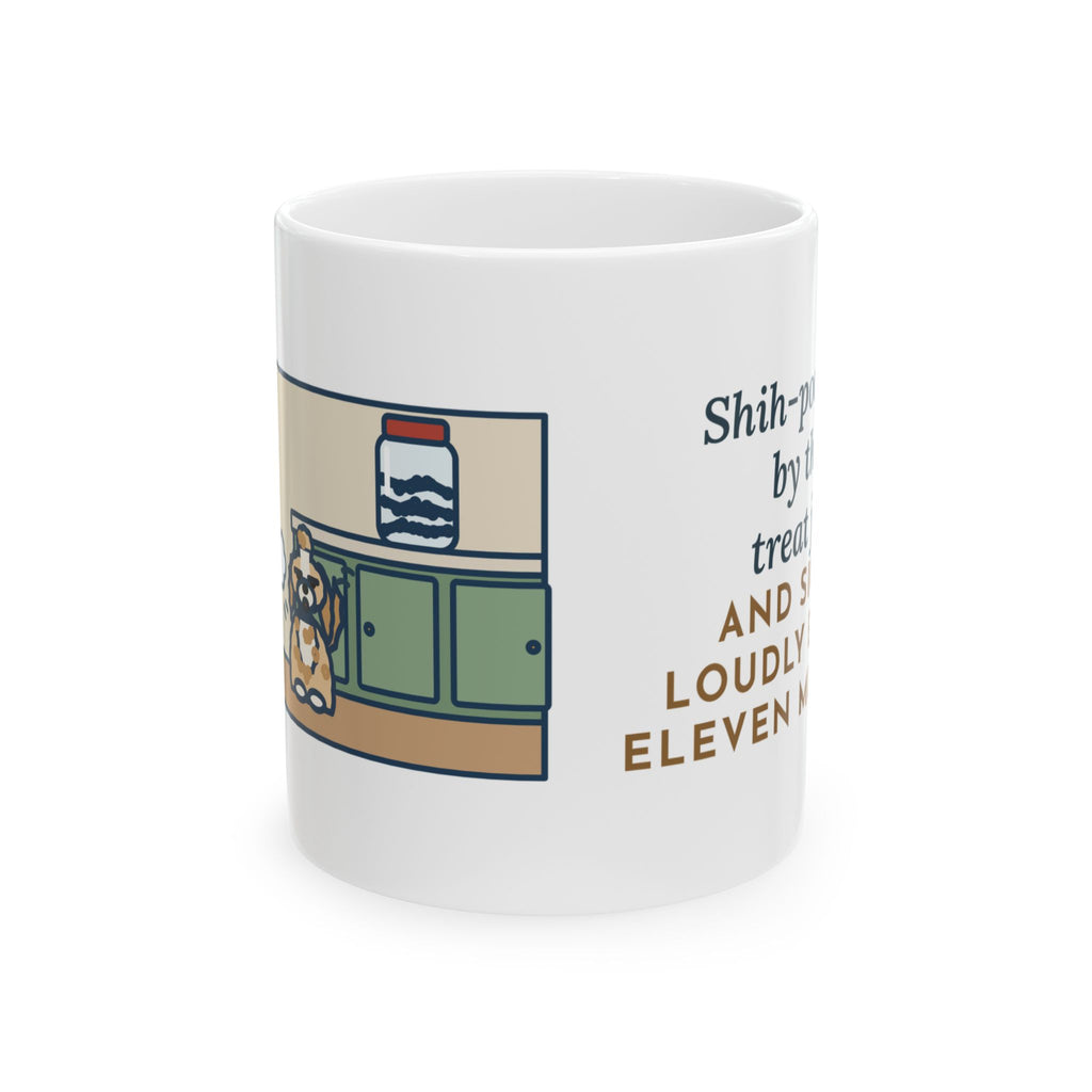 Shih-Poo Mug, Sits by the Treat Jar and Sighs Loudly Every Eleven Minutes, Funny Coffee Mug 11oz