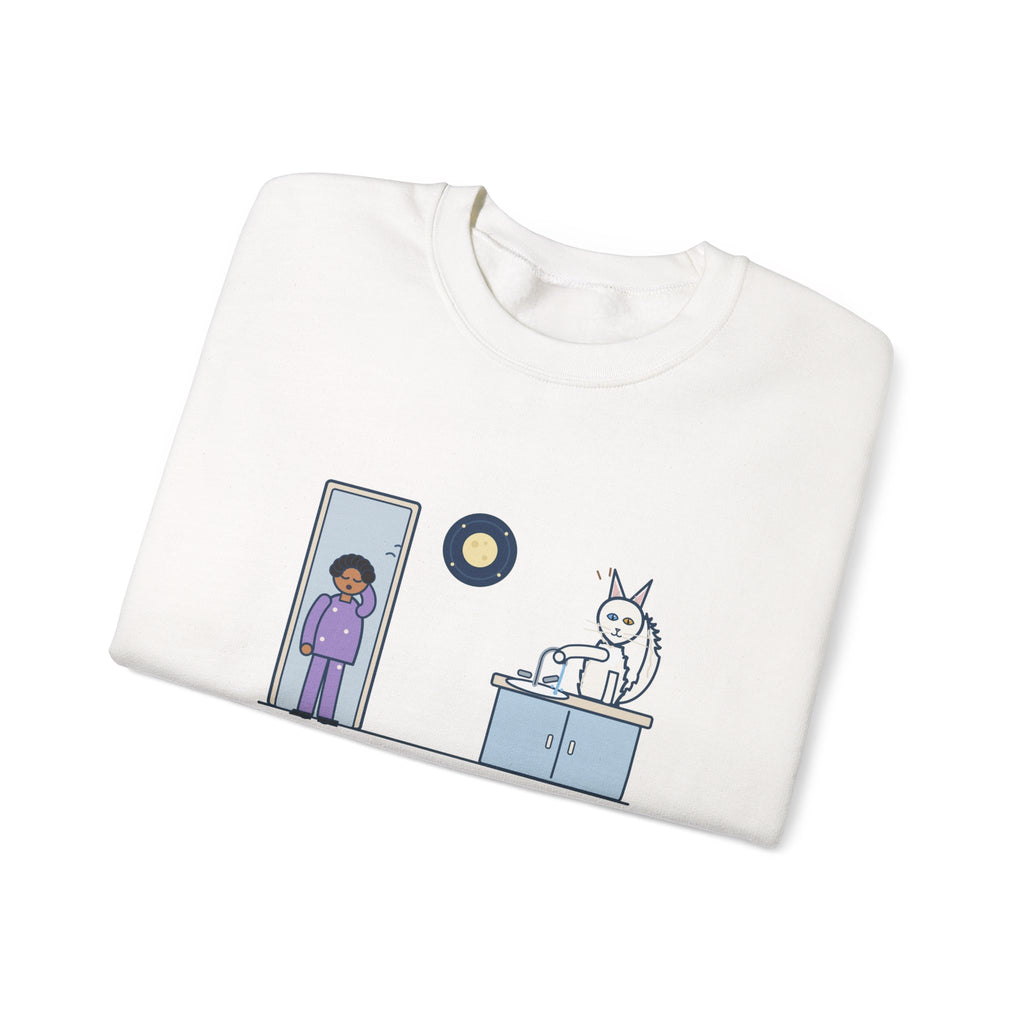 Turkish Angora Crewneck Sweatshirt - Bathroom Faucet at Two A.M. White Cat Owner Gift