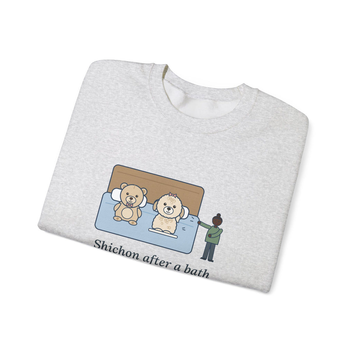 Shichon Sweatshirt, After a Bath Looks Exactly Like the Stuffed Bear She Sleeps Next To, Funny Bath Day Twin Crewneck