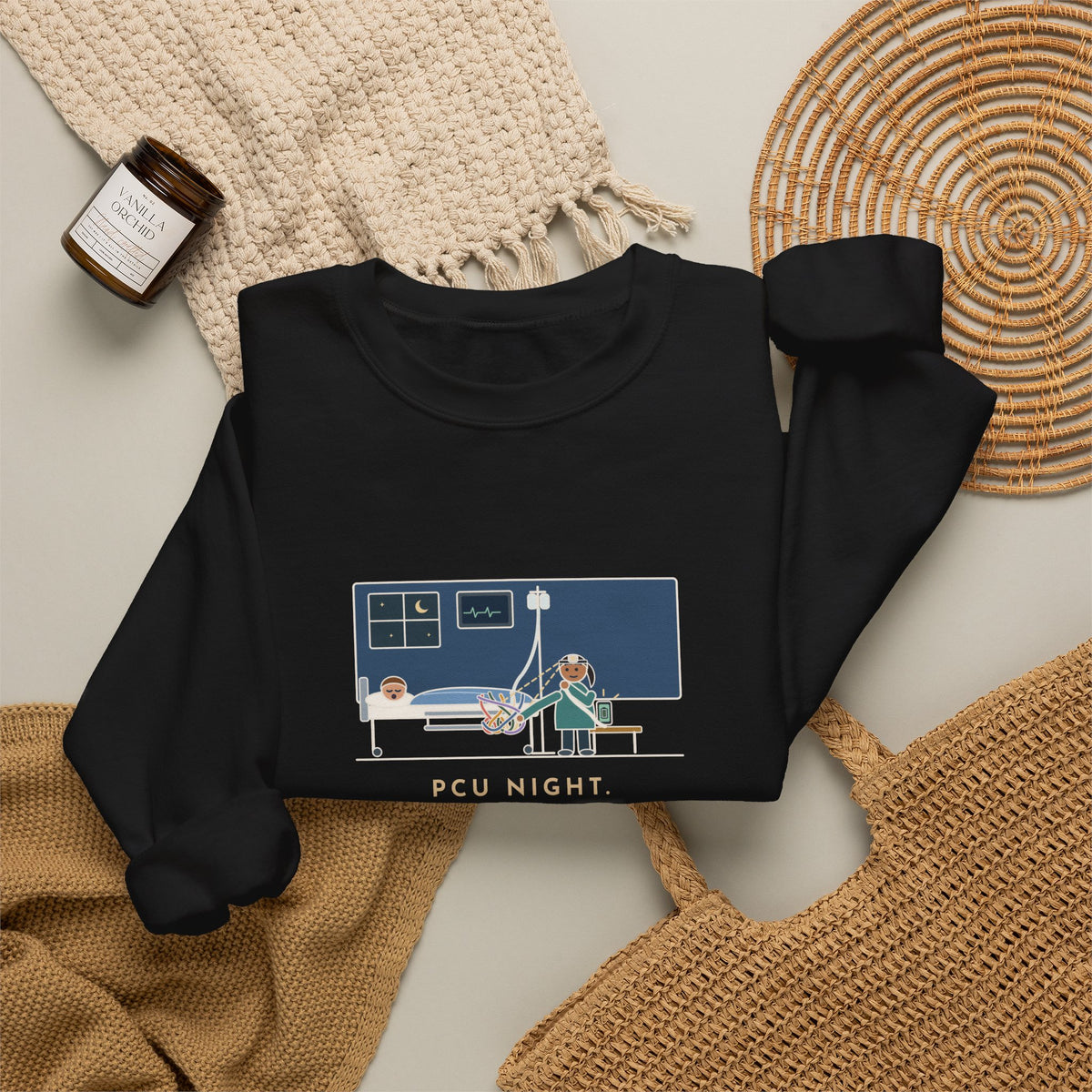 PCU Nurse Crewneck Sweatshirt - Night Shift Untangled the Phone Charger Too