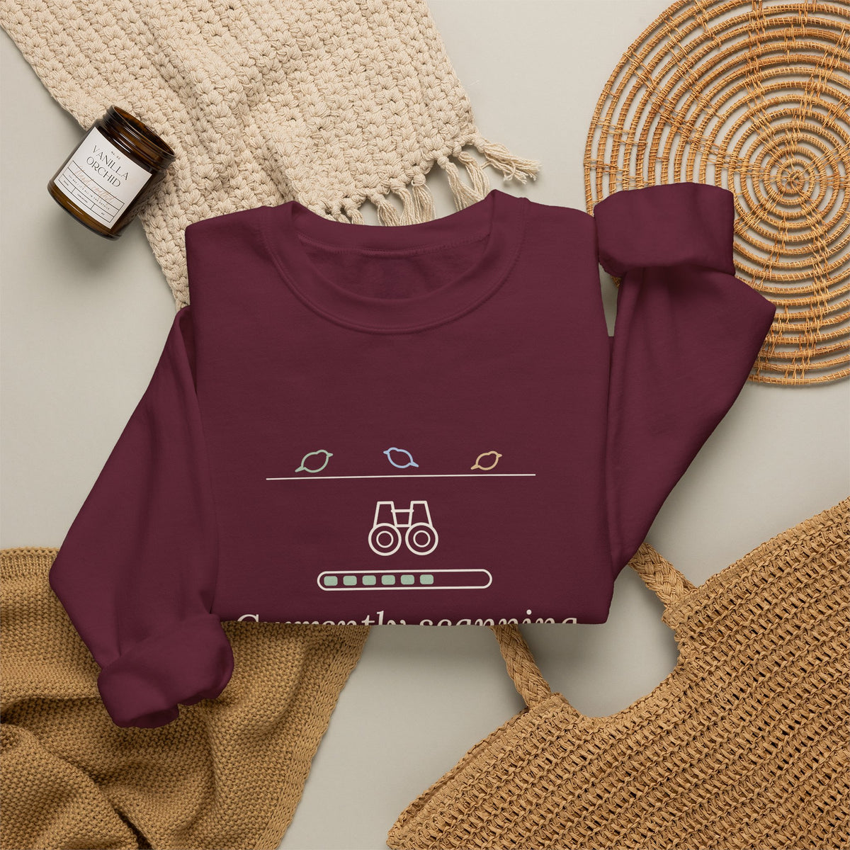 Birding Crewneck Sweatshirt - Currently Scanning the Treeline. Cold Morning Bird Walk Gift