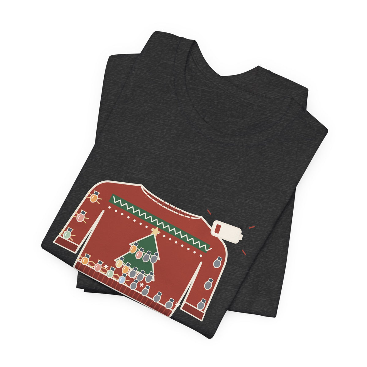 Tacky Sweater Party T-Shirt - Tackiness: 10. Battery Life: 2. Funny Christmas Lights Tee