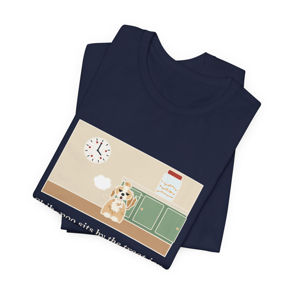 Funny Shih-Poo T-Shirt, Sits by the Treat Jar and Sighs Loudly Every Eleven Minutes, Treat Jar Vigil Tee