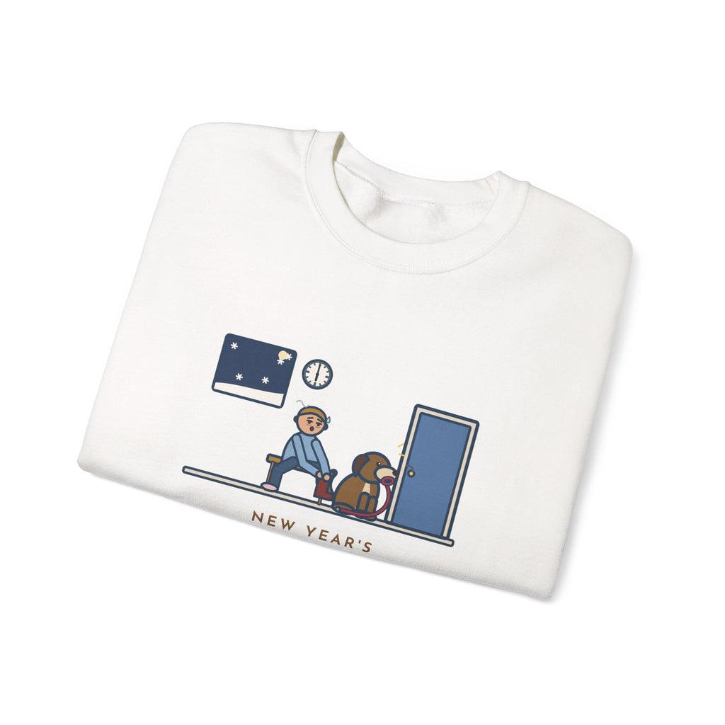 New Year's Resolution Sweatshirt, Walk Every Morning, The Dog Held Me to It at 6 a.m. in the Snow, Funny Front Door Crewneck