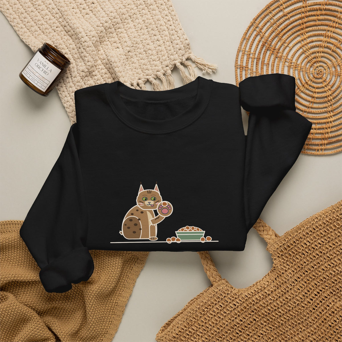 Pixiebob Cat Crewneck Sweatshirt - Kibble Scooped With Her Mitten Paw