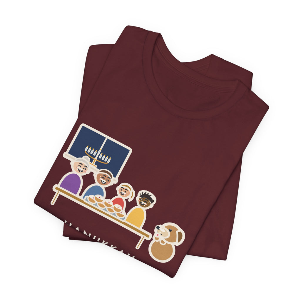 Funny Hanukkah T-Shirt, One Tray of Jelly Doughnuts, Powdered Sugar on Every Face, the Dog's Too, Sugar Mustaches Tee