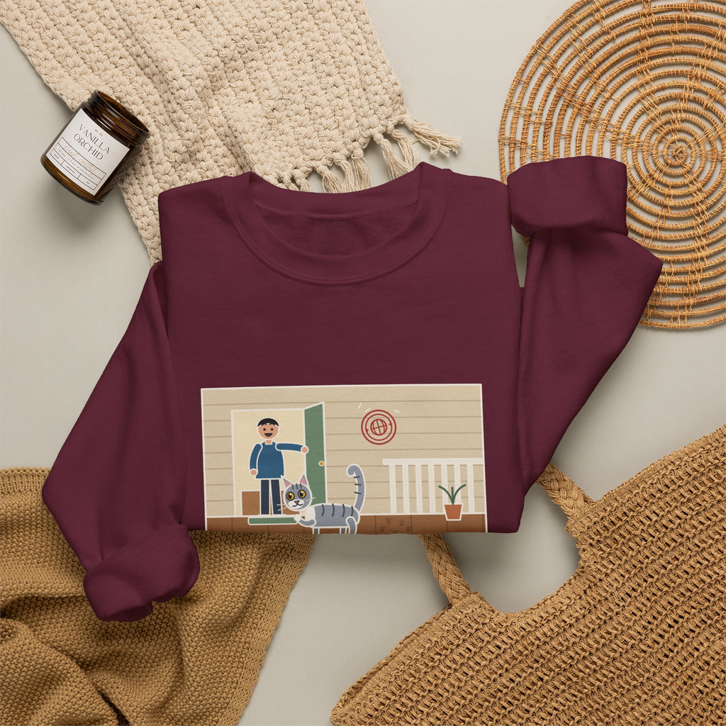 Indoor Cat Sweatshirt, Escaped onto the Porch for Nine Seconds, Came Back Like She'd Seen the World, Funny Porch Expedition Crewneck