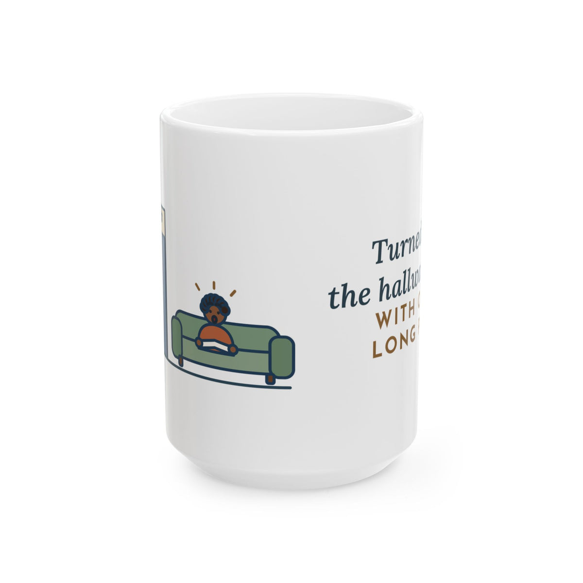 Large Serengeti Cat Mug 15oz - Switched Off the Hall Light, Spotted Long-Legged Cat