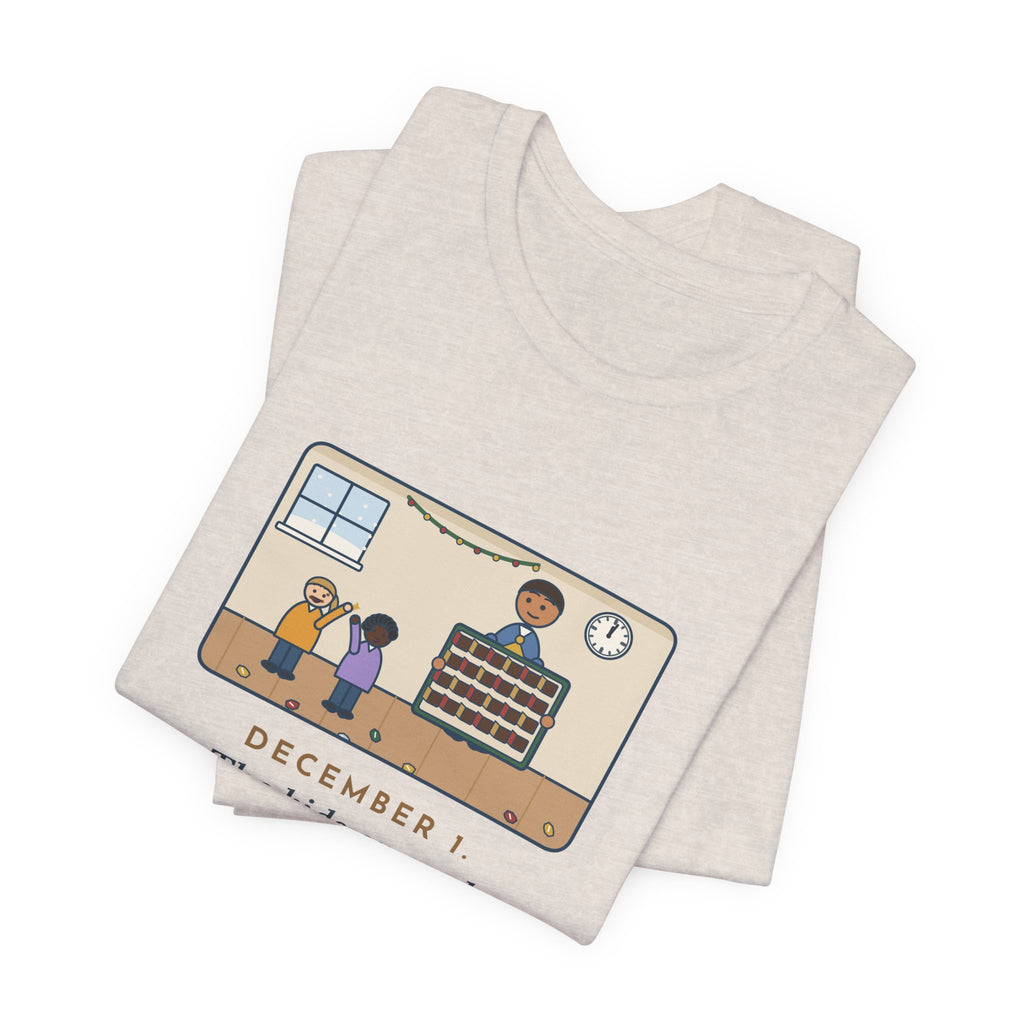 Funny Countdown Calendar T-Shirt, December 1, the Kids Opened All Twenty-Four Little Doors by Lunch, December Kitchen Tee