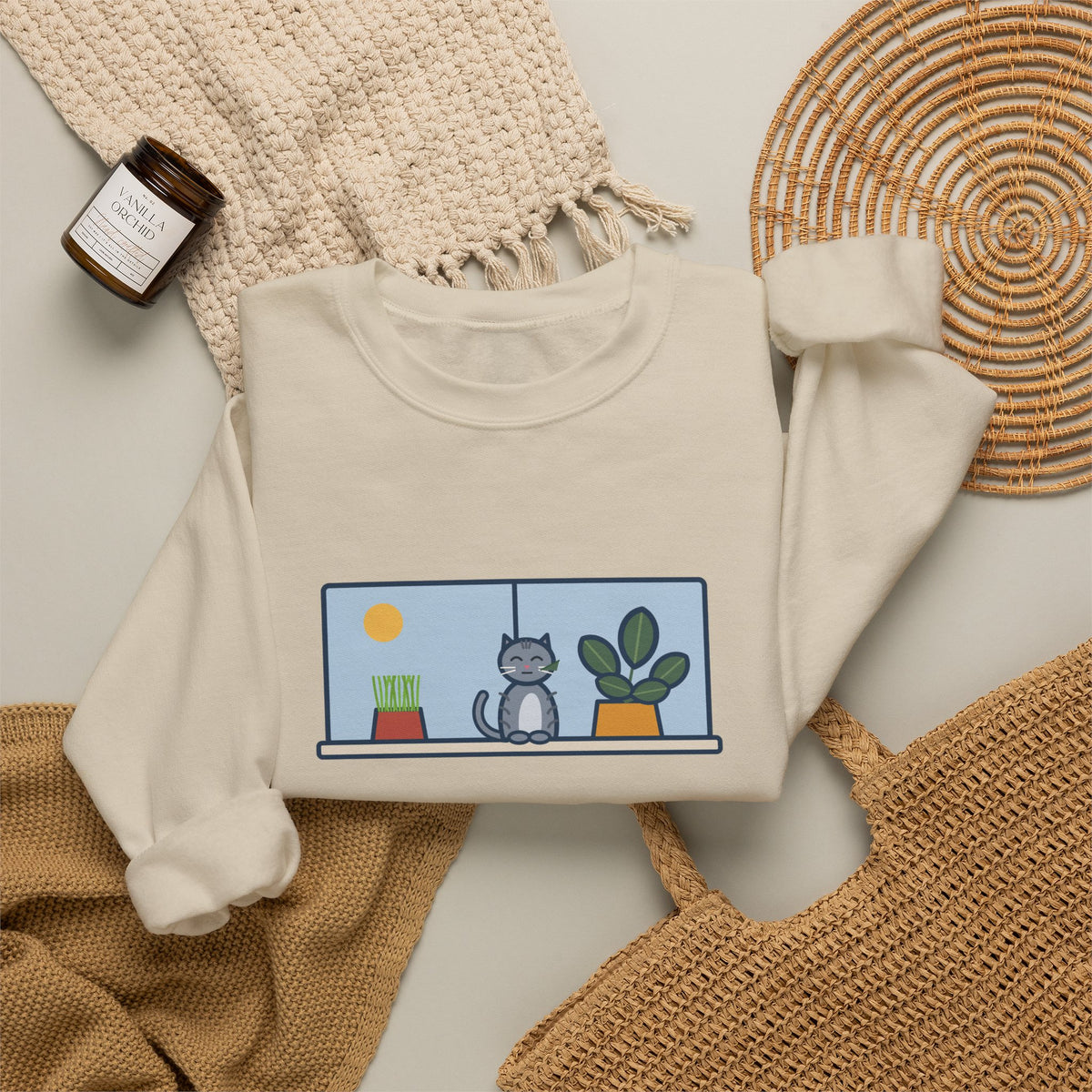 Cat Grass Sweatshirt, Bought Her Own Pot, She Ate the Houseplant Instead, Funny Windowsill Crewneck