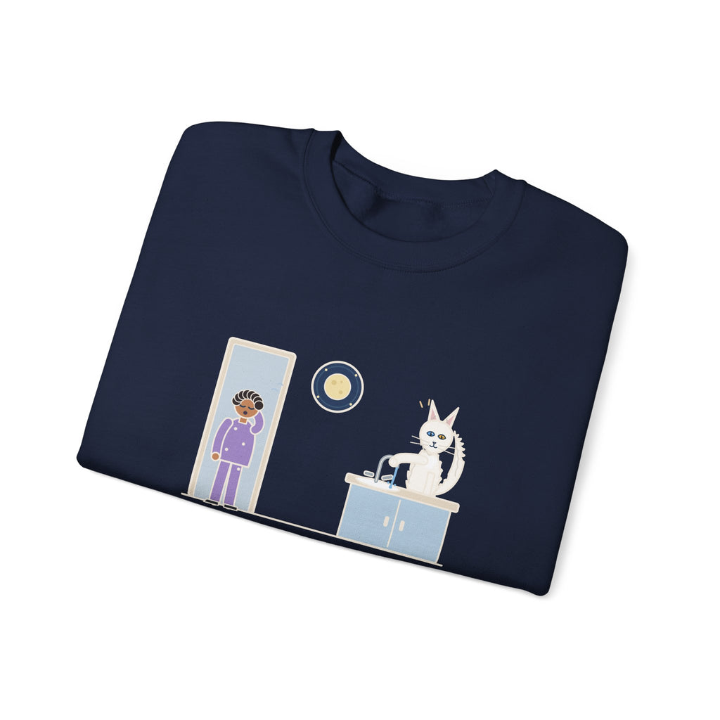 Turkish Angora Crewneck Sweatshirt - Bathroom Faucet at Two A.M. White Cat Owner Gift