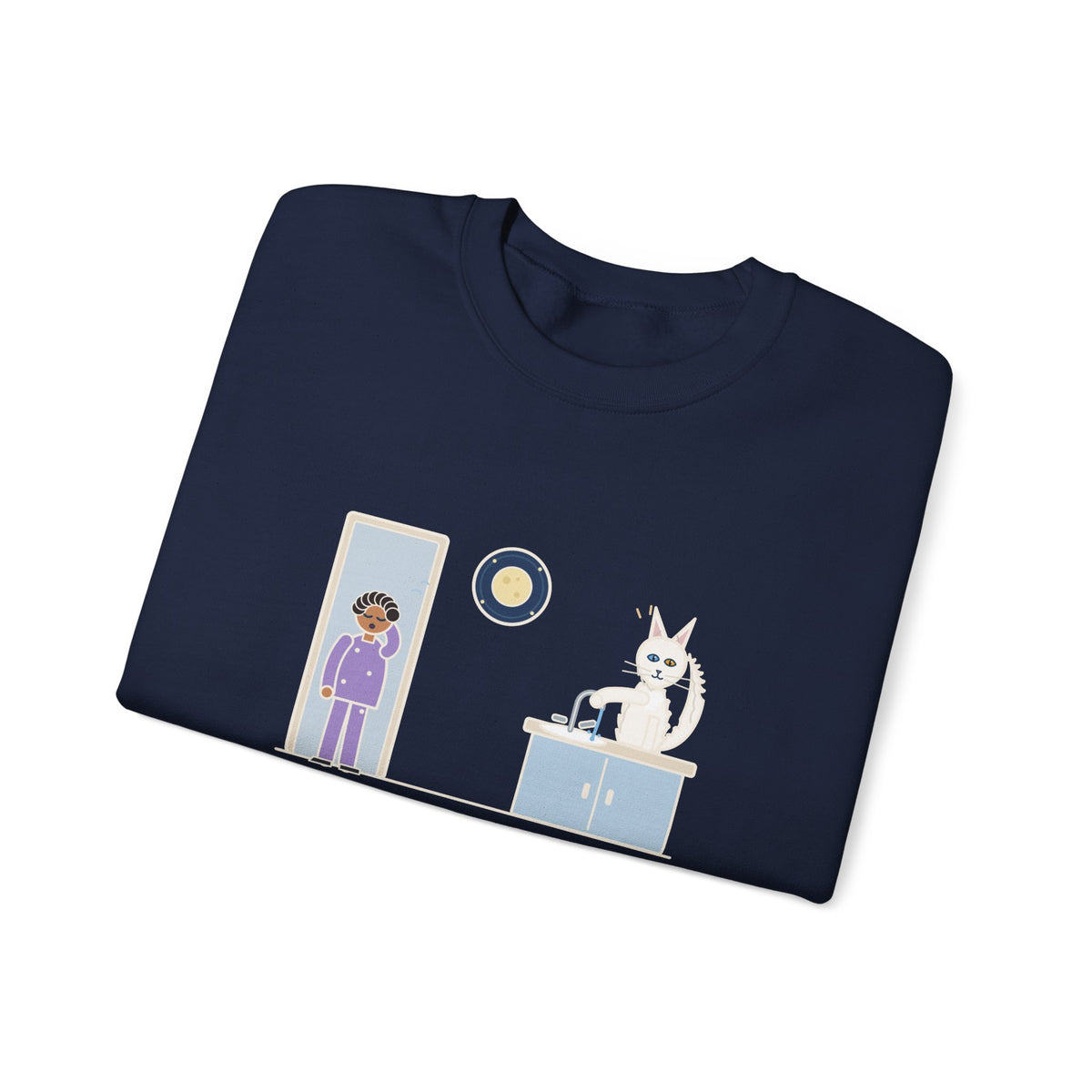 Turkish Angora Crewneck Sweatshirt - Bathroom Faucet at Two A.M. White Cat Owner Gift