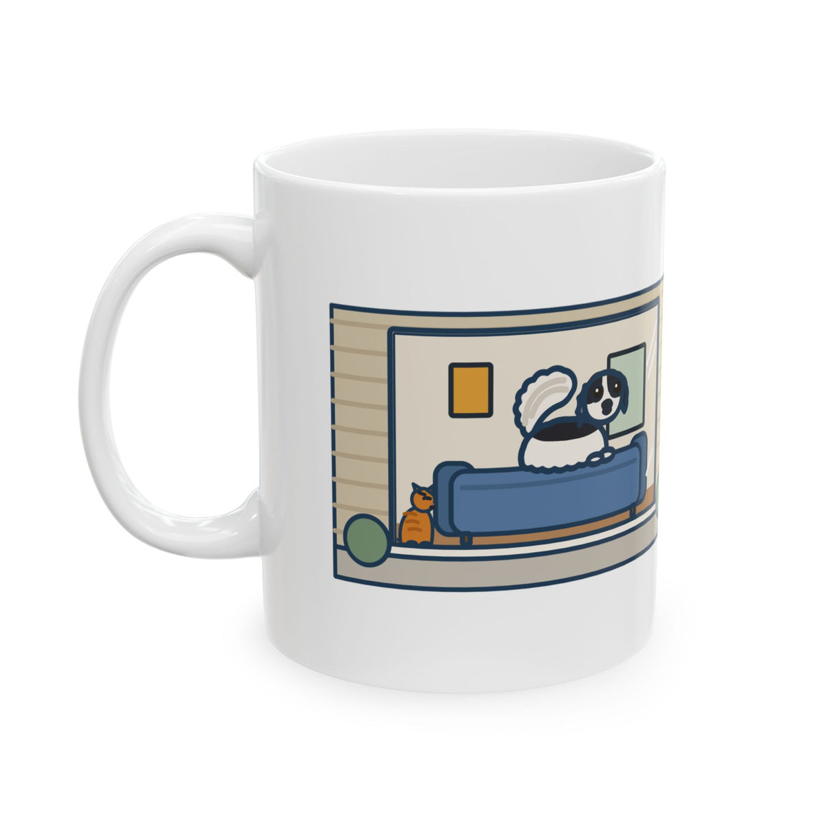 Japanese Chin Mug, Perched on the Back of the Couch Like a Cat, Watching the Street, Funny Coffee Mug 11oz
