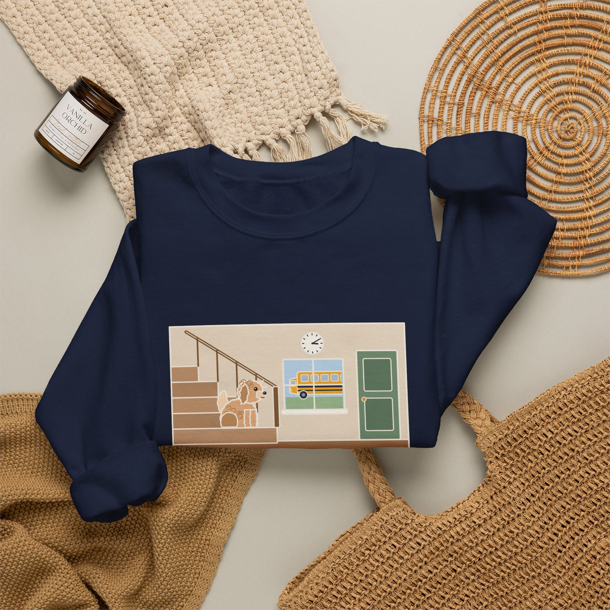 Maltipoo Sweatshirt, Seven Pounds, Waits on the Stairs at 3:10 Every Day for the School Bus, Funny Front Hall Wait Crewneck