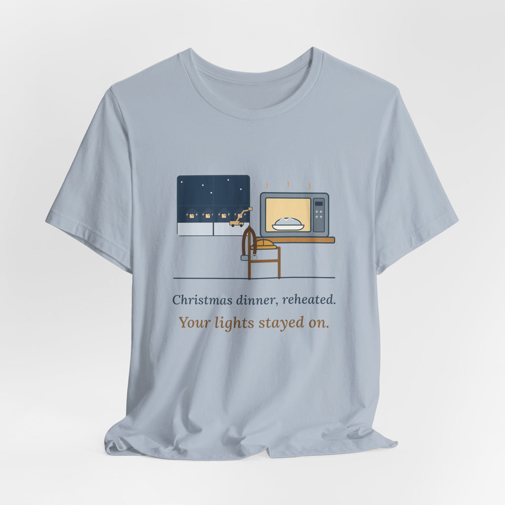 Lineman Christmas T-Shirt - Christmas Dinner, Reheated. Your Lights Stayed On.