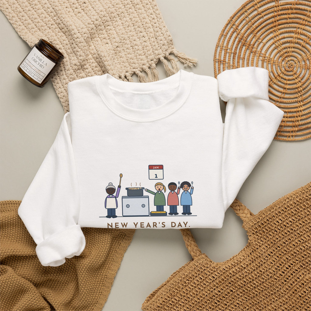 New Year's Day Sweatshirt, Grandma Stood at the Stove Until Everyone Ate a Spoonful of Peas for Luck, Funny Southern Kitchen Crewneck