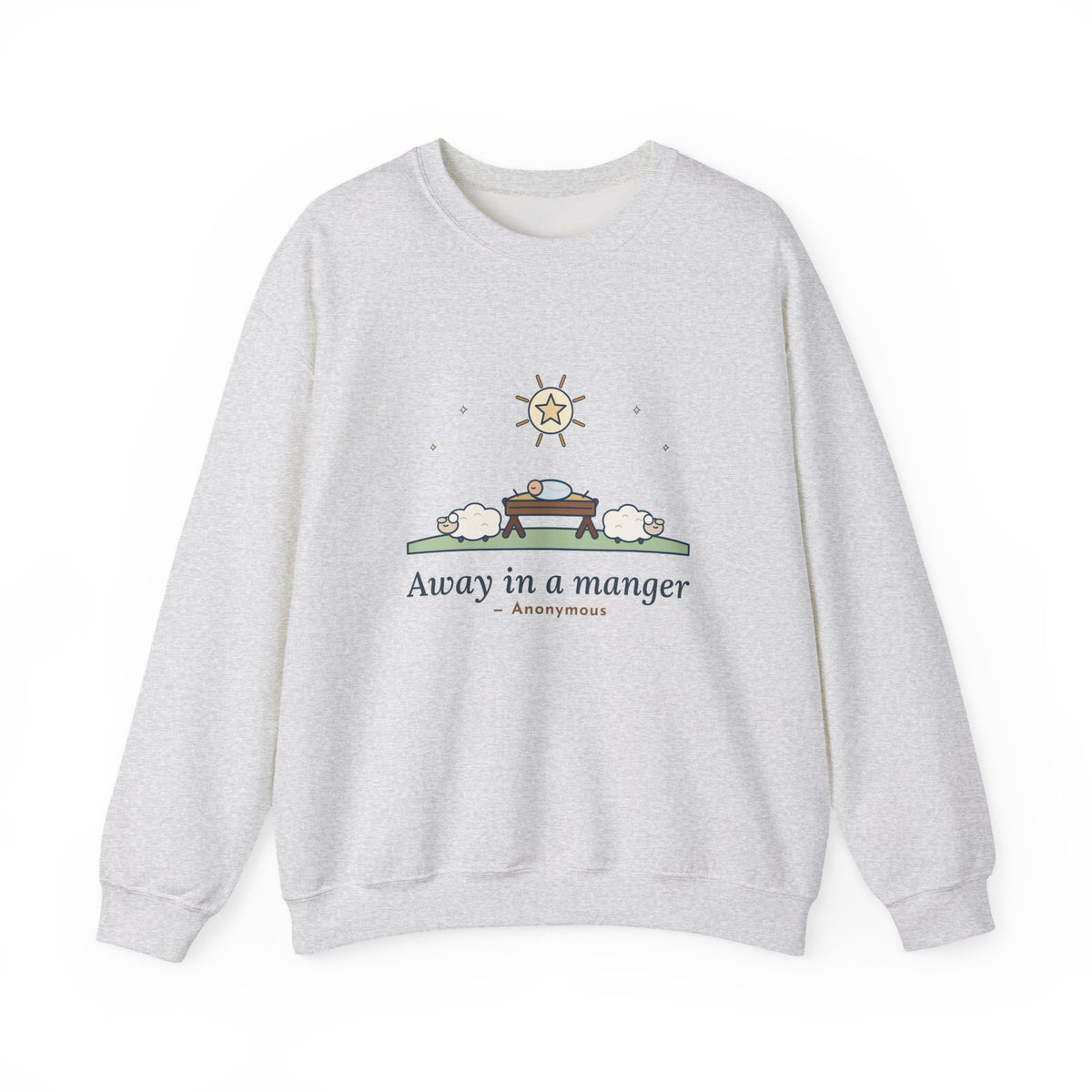 Away in a Manger Sweatshirt, Christmas Anonymous Quote Crewneck with Manger and Lambs