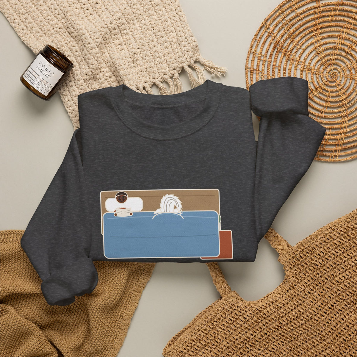 Chinese Crested Crewneck Sweatshirt - Cozy Dog Under the Comforter, Crest Showing