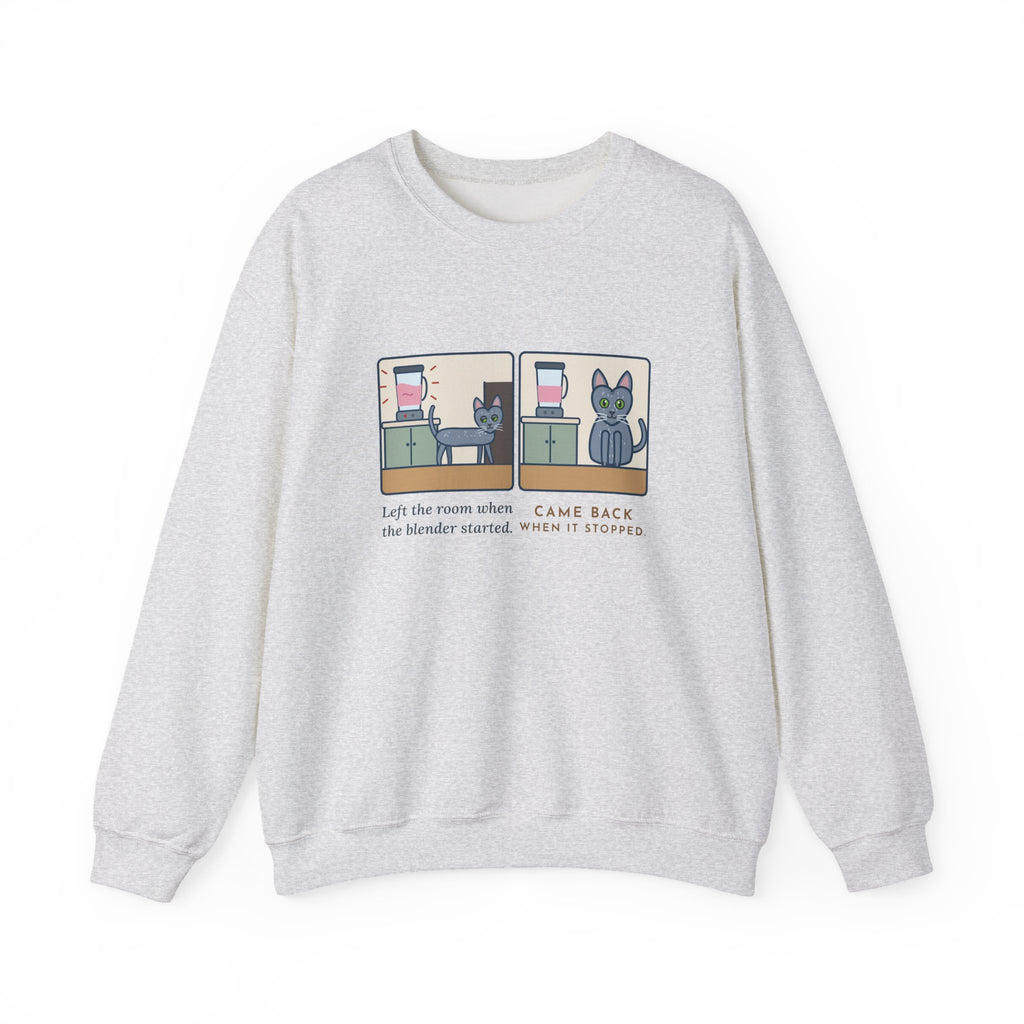 Korat Cat Crewneck Sweatshirt - Left When the Blender Started Silver-Blue Cat Owner Gift