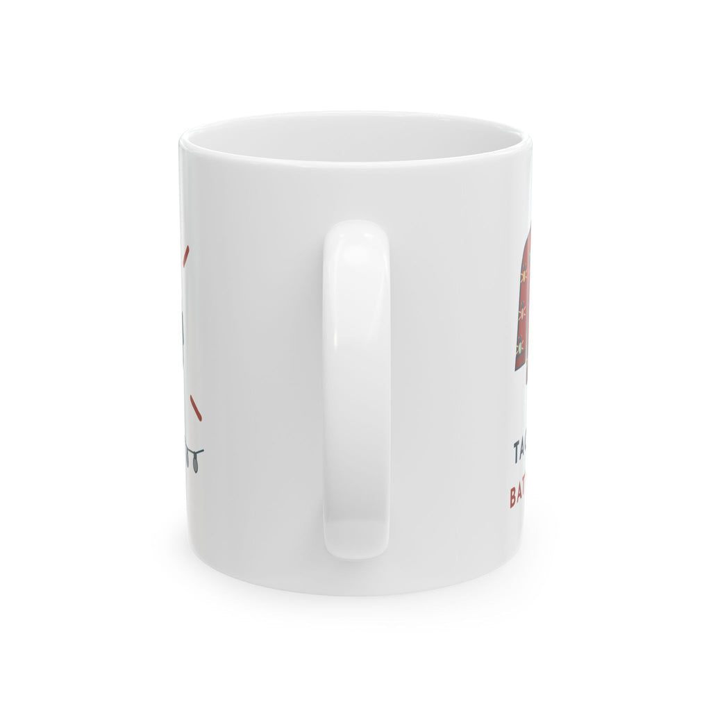Tacky Sweater Party Coffee Mug - Tackiness: 10. Battery Life: 2. Funny Christmas Mug