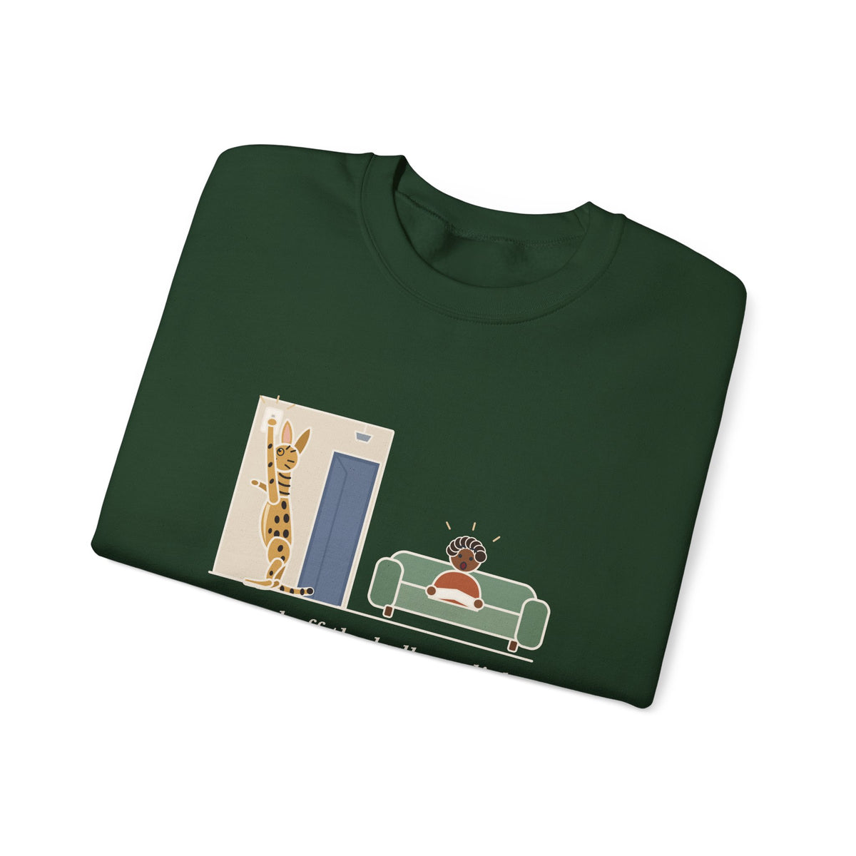Serengeti Cat Crewneck Sweatshirt - Long-Legged Spotted Cat at the Light Switch