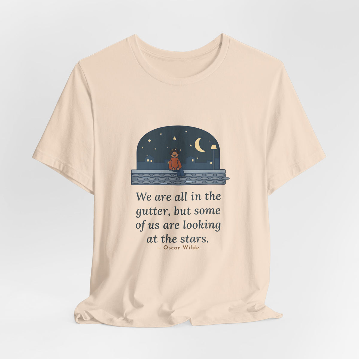 Oscar Wilde Quote T-Shirt, Some of Us Are Looking at the Stars, Literary Stargazer Curb Tee