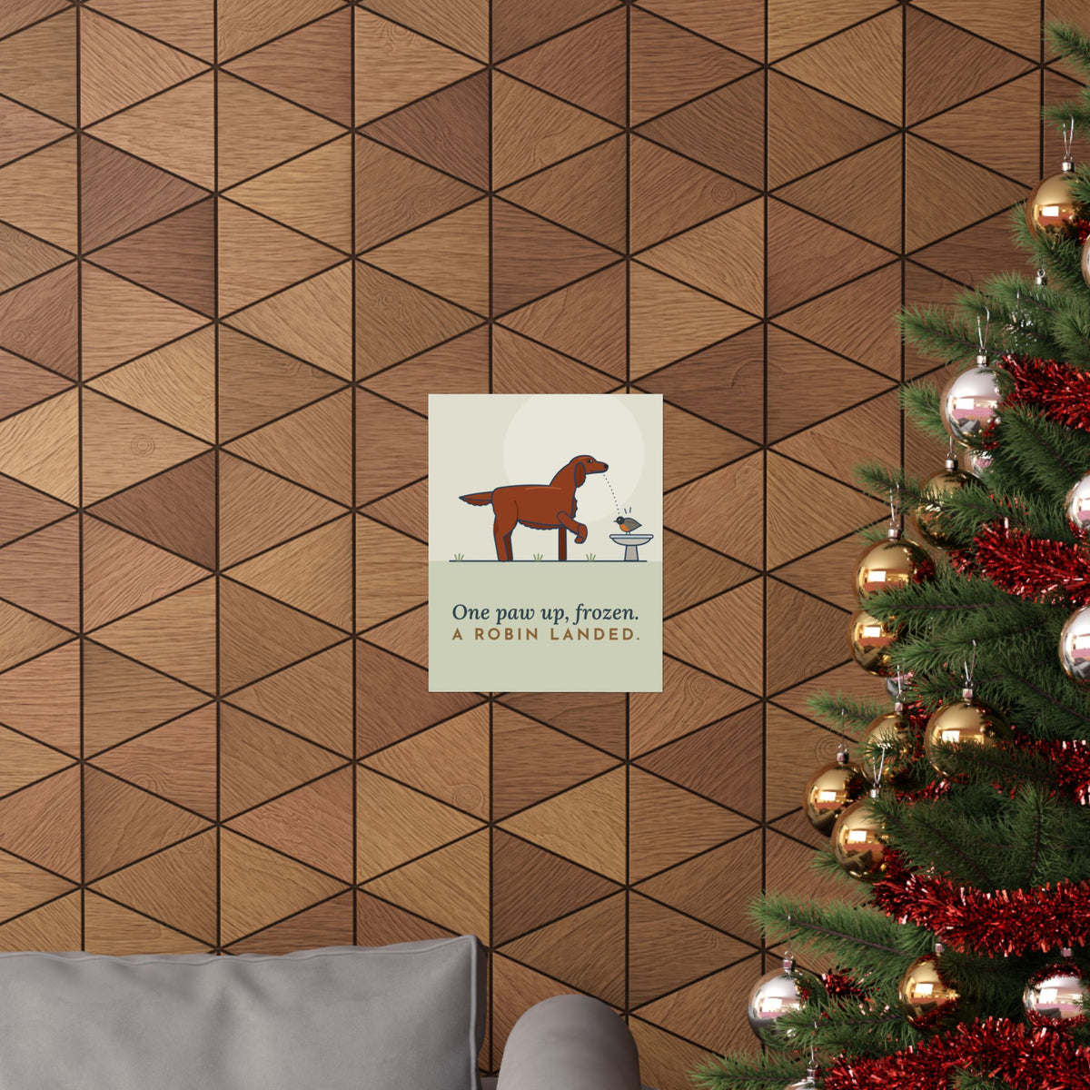 Irish Setter Poster - One Paw Up, Frozen, A Robin Landed Dog Wall Art Print
