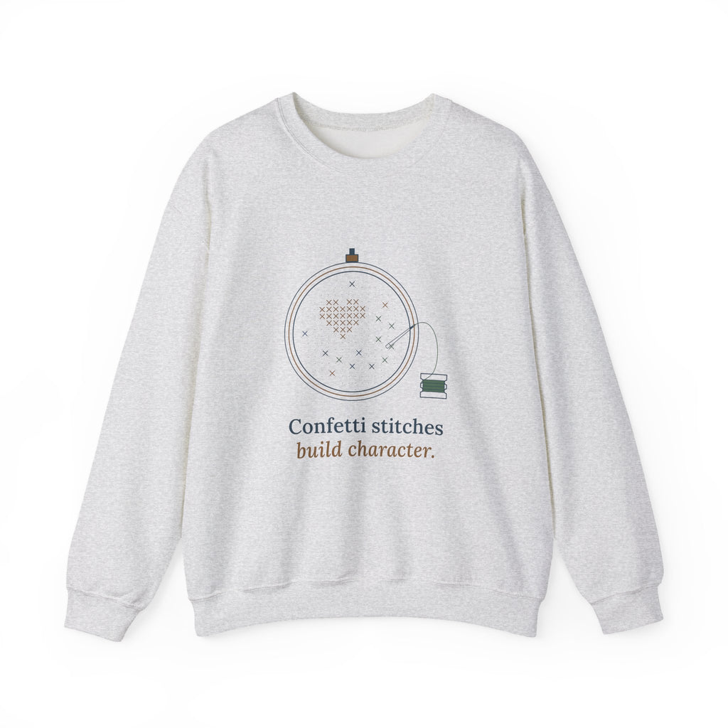 Cross-Stitch Crewneck Sweatshirt - Confetti Stitches Build Character Gift