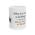 Lewis Carroll Bookish Quote Mug, Why Is a Raven Like a Writing-Desk, Whimsical Raven on the Desk Coffee Mug 11oz