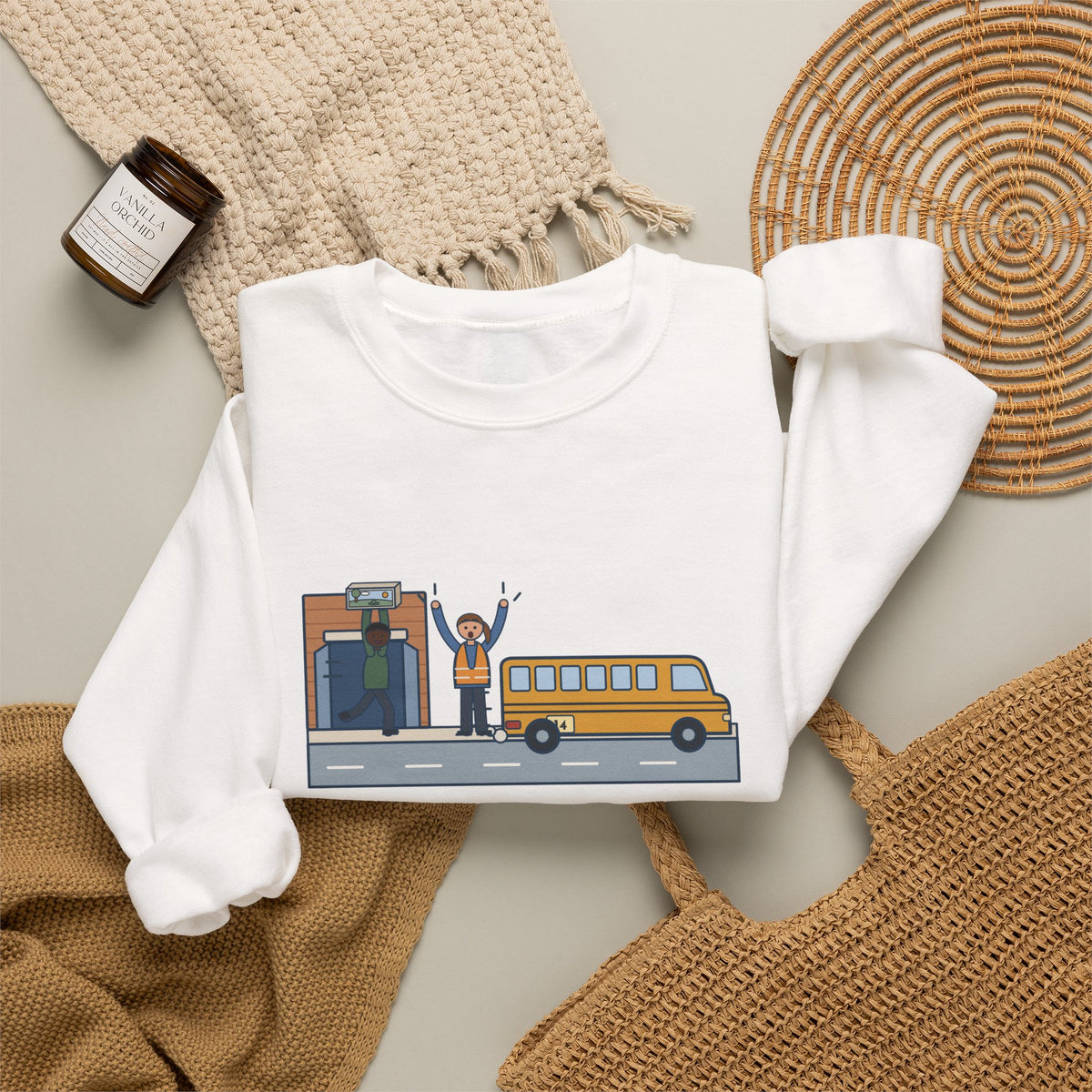 Bus Duty Teacher Crewneck Sweatshirt - Waving Down Bus 14 for the Diorama Kid