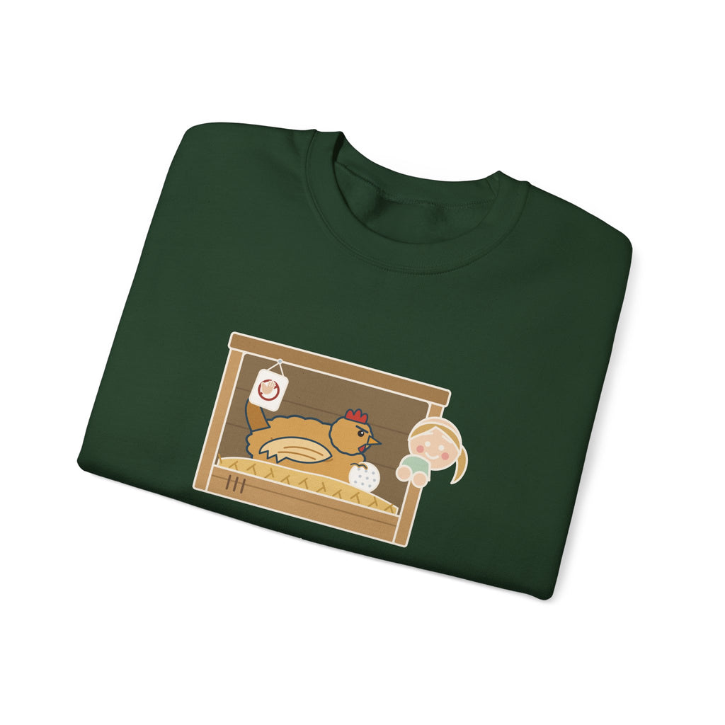 Backyard Chickens Crewneck Sweatshirt - She's Been Sitting on a Golf Ball for Three Days