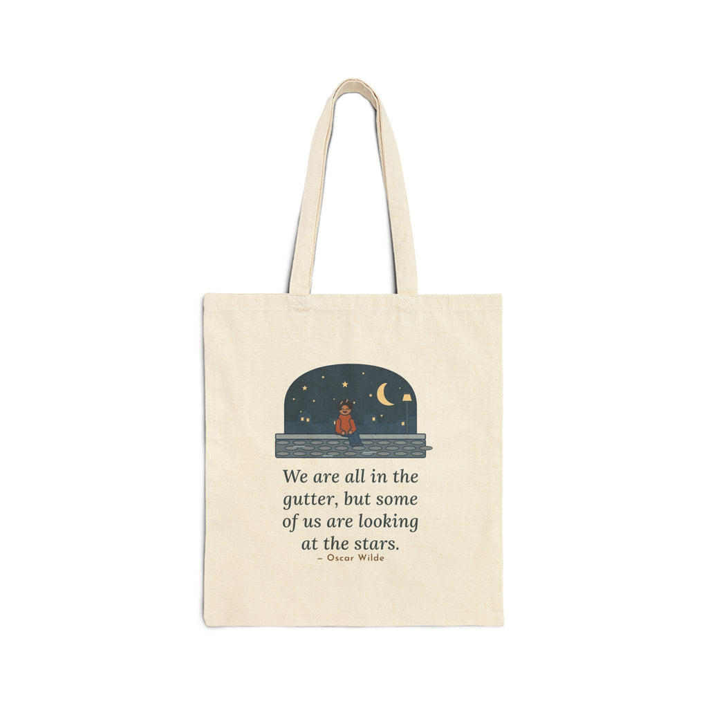 Some of Us Are Looking at the Stars Tote Bag, Literary Oscar Wilde Quote Tote with Stargazer Curb