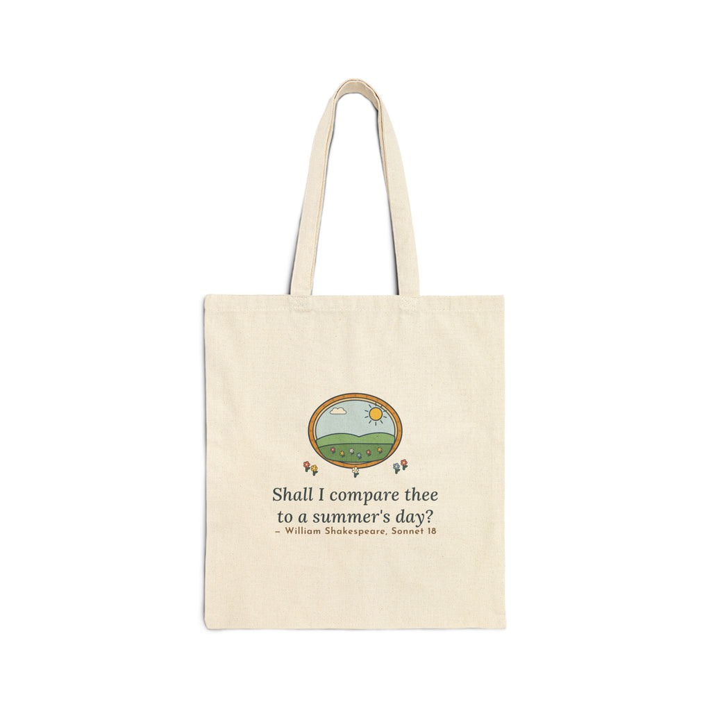 Shall I Compare Thee to a Summer's Day Tote Bag, Love Shakespeare Quote Tote with Framed Meadow