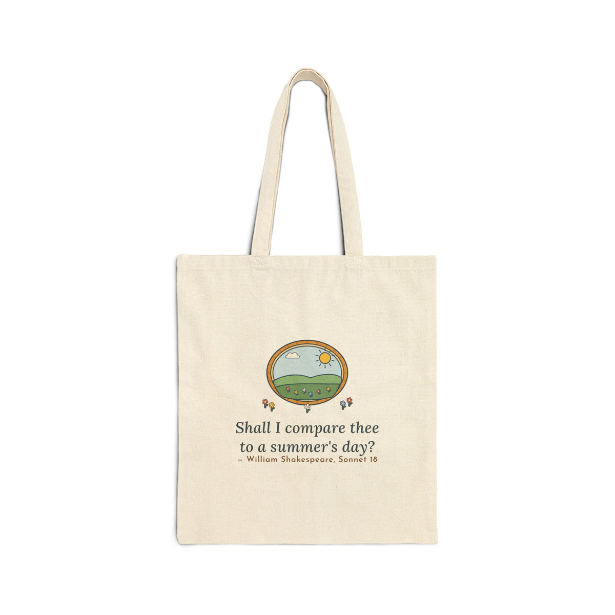 Shall I Compare Thee to a Summer's Day Tote Bag, Love Shakespeare Quote Tote with Framed Meadow