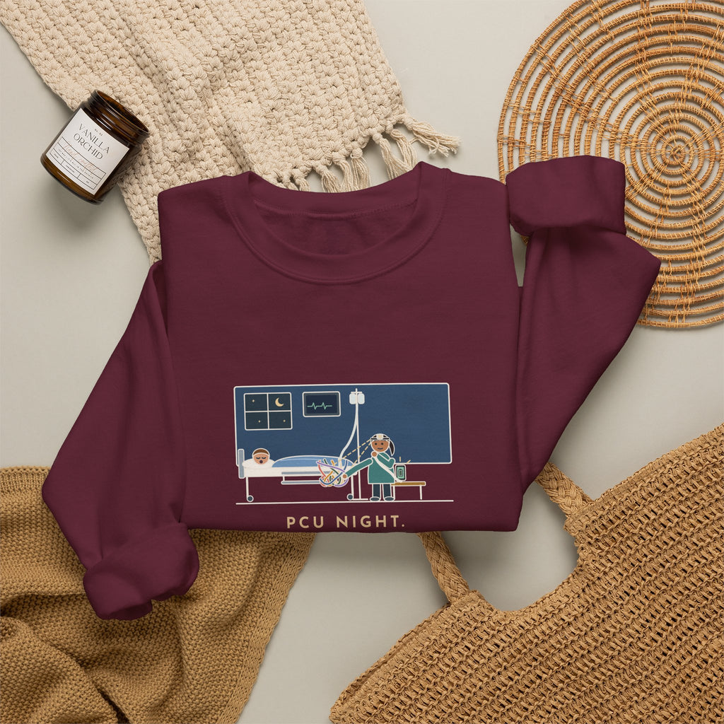 PCU Nurse Crewneck Sweatshirt - Night Shift Untangled the Phone Charger Too