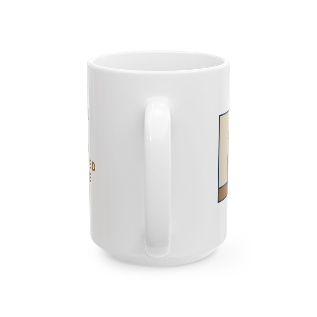 His Arm Fell Asleep at Minute Ten, The Cat Stayed Till Minute Sixty 15oz Mug, Large Funny Cat Lap Coffee Mug