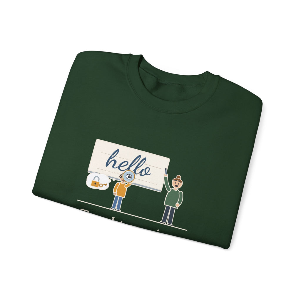 Cursive Handwriting Teacher Crewneck Sweatshirt - Secret Code Magnifying Glass Student
