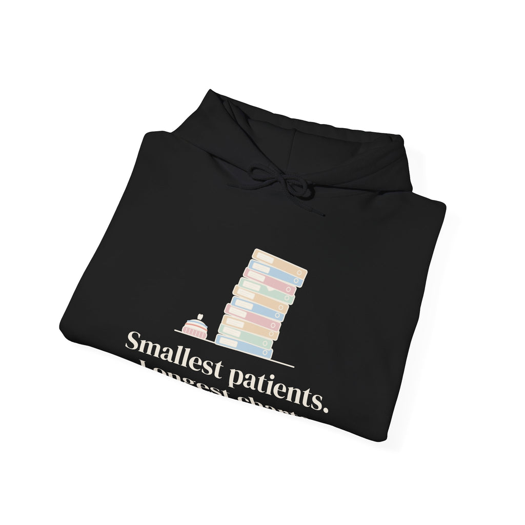NICU Nurse Hoodie - Smallest Patients. Longest Charts. Neonatal Nurse Hooded Sweatshirt Gift